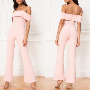 Superdown x Revolve Aubrey Off The Shoulder Jumpsuit in Blush Pink, Small